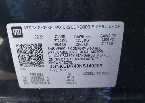 2022 Chevrolet Blazer Fwd 3Lt из США, поврежденный, VIN 3GNKBDR40NS149208